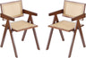 Rattan Dining Chairs Set of 2, Mid Century Modern Armchairs, Wooden Kitchen Chairs for Dining Room, Living Room, Walnut
