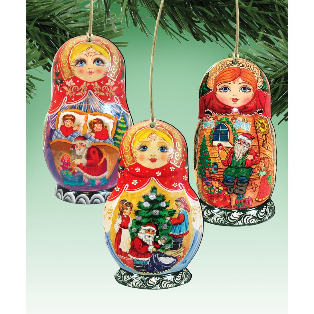 Christmas Doll Wooden Ornaments Set of 3 by G. DeBrekht - Christmas Decor - 8100107S3