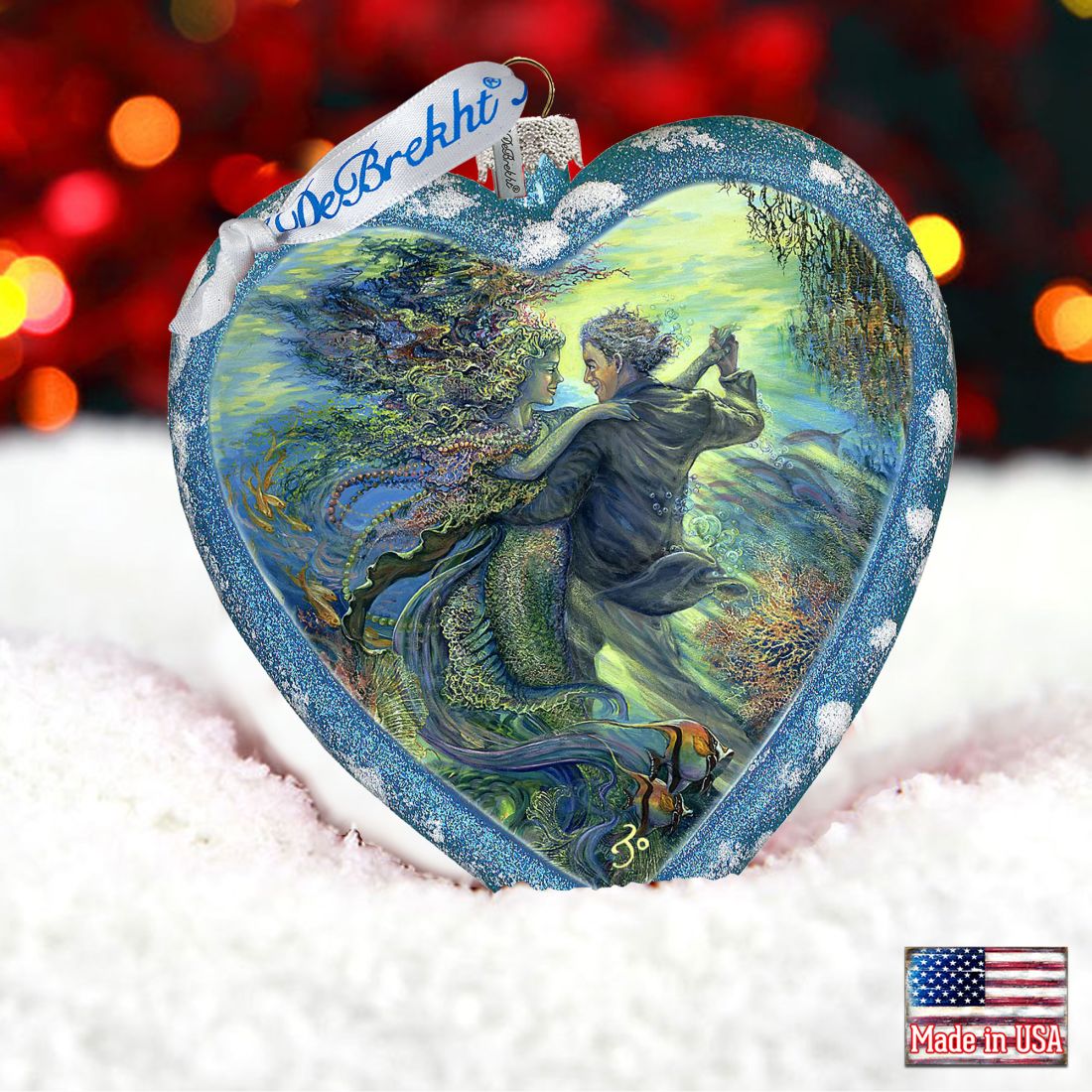 For the Love of a Mermaid Heart Glass Ornament Limited Edition by Josephine Wall - Coastal Holiday Décor - 738-410-JW