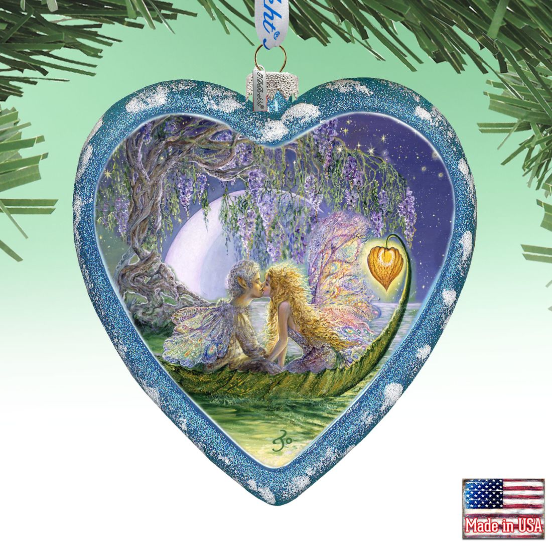Wisteria Moon Heart Glass Ornament Limited Edition by Josephine Wall - Coastal Holiday Décor - 738-411-JW