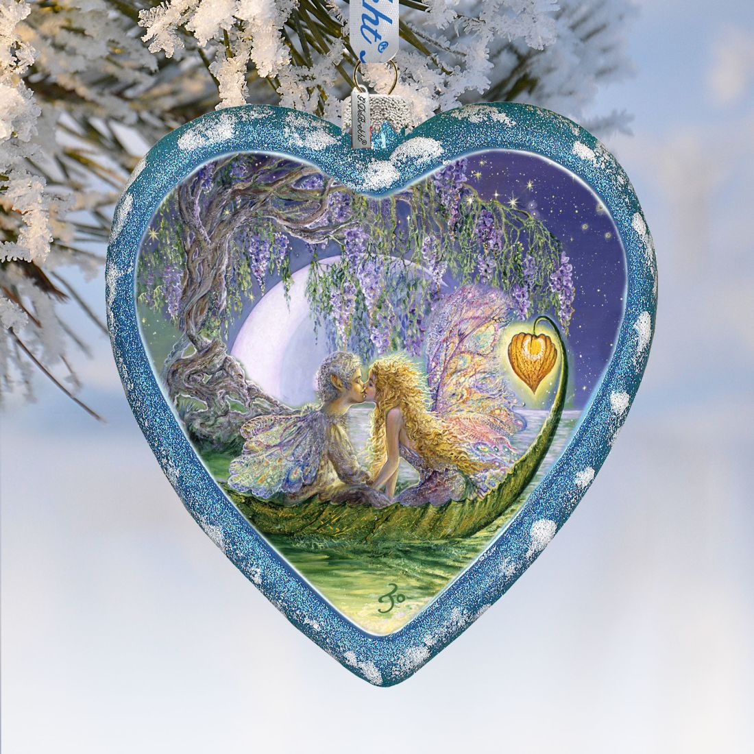 Wisteria Moon Heart Glass Ornament Limited Edition by Josephine Wall - Coastal Holiday Décor - 738-411-JW