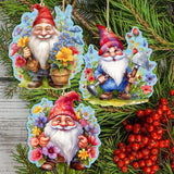 Garden Gnomes Decorative Wooden Ornaments Set of 3 by G. Debrekht - Spring Easter Decor - 8091030-S3
