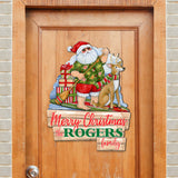 Christmas Decoration Personalized Holiday Welcome Sign with Last Name Santa Door Hanger by Susan Winget - Handmade Gift - 8471114HC-SW