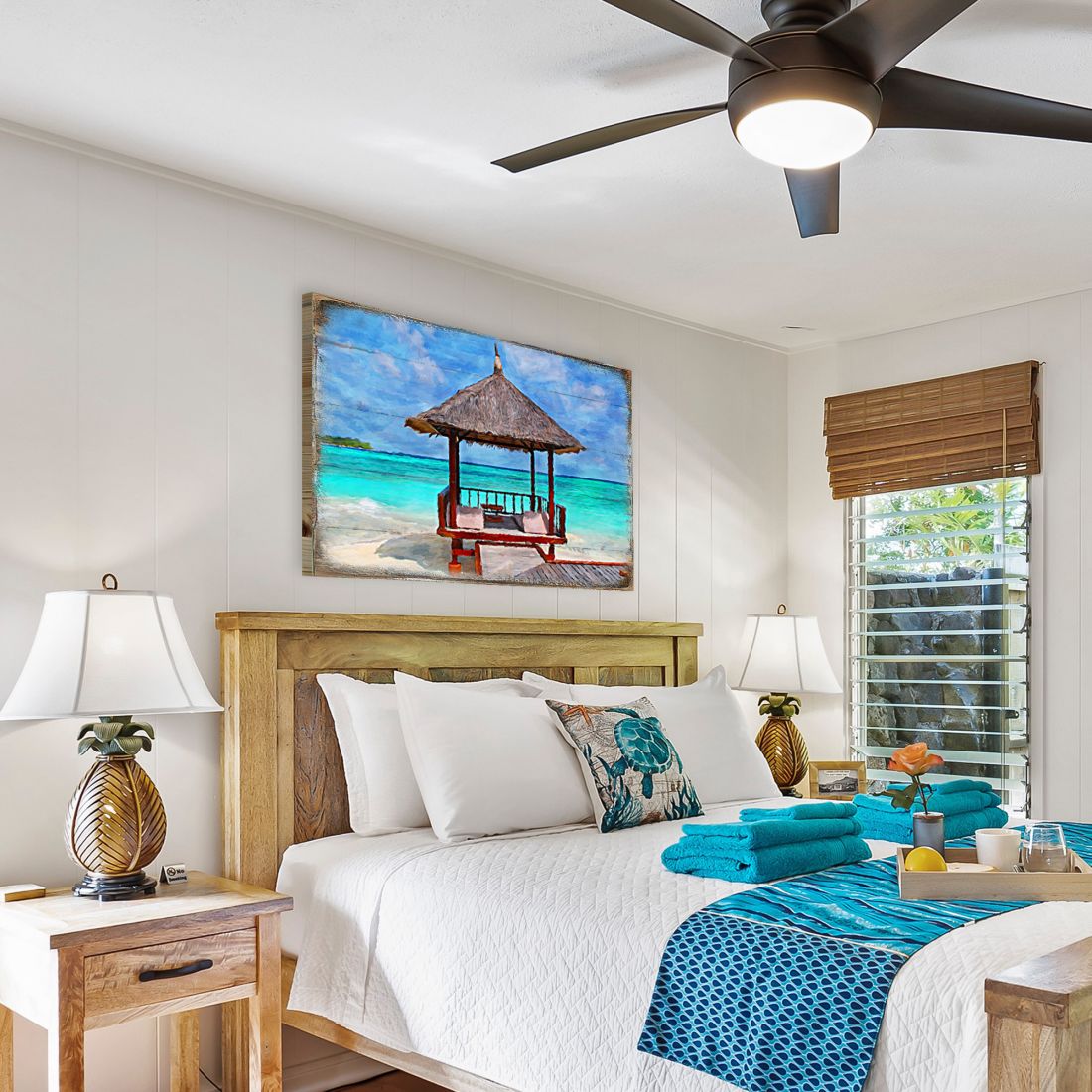 Beach Cabana Wood Wooden Coastal Wall Art by Nature Wonders - Coastal Sea-Life Decor - 95270B