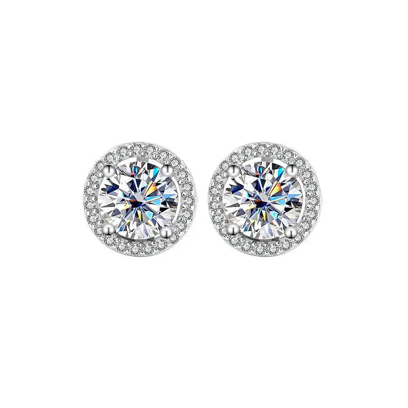 S925 Sterling Silver Moissanite Round Bag Three-piece Female Ring Necklace - Lootquake
