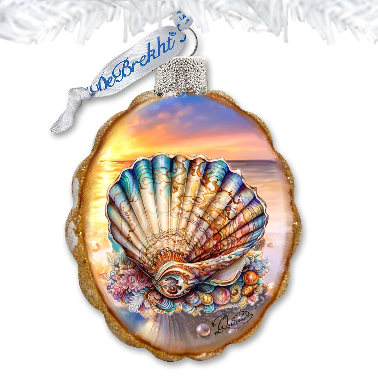 Adornos navideños de cristal - Adornos de concha de mar de G. Debrekht - Decoración navideña costera - 777397
