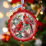 Cardinals Wreath Glass Ornament by G. Debrekht - Wildlife Holiday Decor - 759-052
