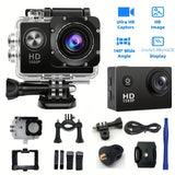 Caméra d'action HD 1080p avec objectif ultra grand angle 140°, exposition automatique, stabilisation numérique, effet fisheye, batterie rechargeable, stockage sur carte SD, format vidéo MP4 pour les prises de vue sportives en extérieur