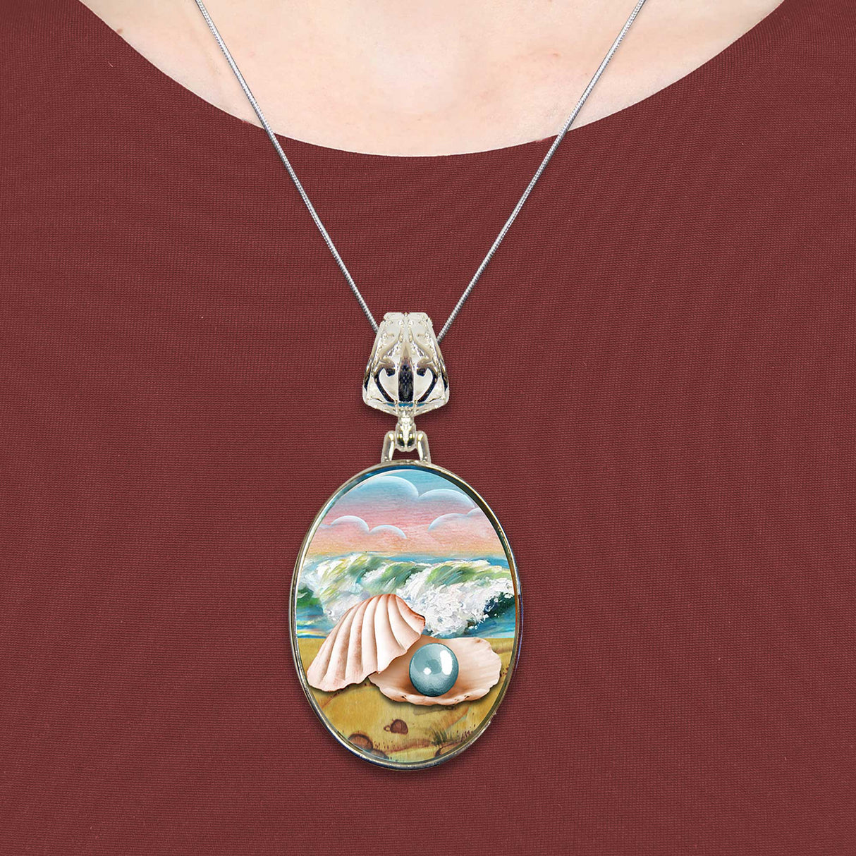 Sea Shell Pearl Silver-Plated Mother of Pearl Jewelry Pendant Necklace - 44054