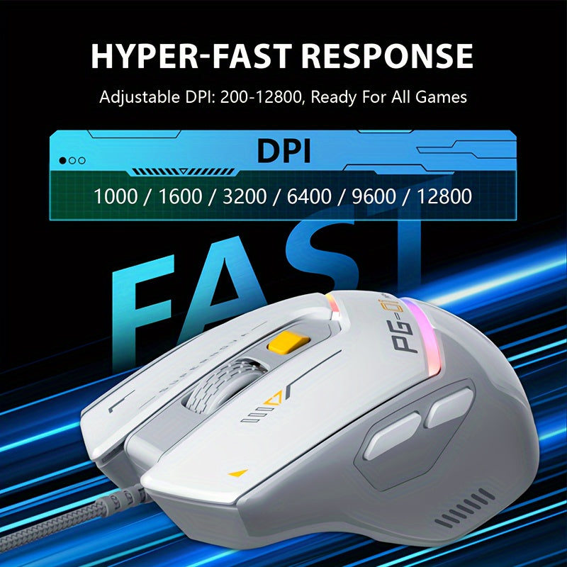 1pc INPHIC PG1 Wired Gaming Mouse, Ergonomic Design, Macro Programming, RGB Backlit, Optical Tracking, USB Plug-in, Windows 10 Compatible, Right-Handed, Plastic, No Battery Required