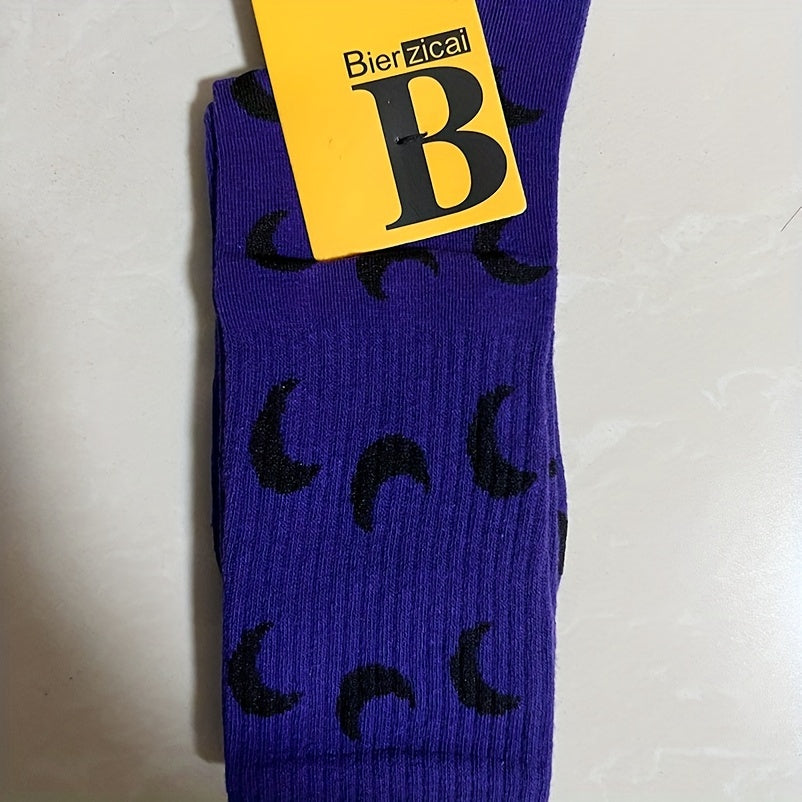 1 Pair Moon Pattern Trendy Y2K Hip Hop Socks, Casual Versatile Soft Comfortable Outdoor Sports Socks