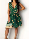 Ladies' V-neck Polka Dot Printed Fashionable Dress - Lootquake