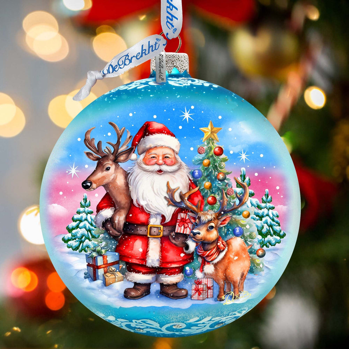 Adorno de cristal grande "Mejores amigos de Santa Claus" de G.Debrekht - Decoración navideña de muñeco de nieve de Santa Claus - 73947