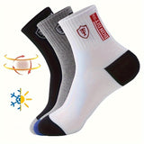 5/10 Pairs of Men's Color Block Crew Socks - Warm, Thermal, Breathable, Comfy, Casual, Unisex, Outdoor, Winter, Fall Wearing Essentials