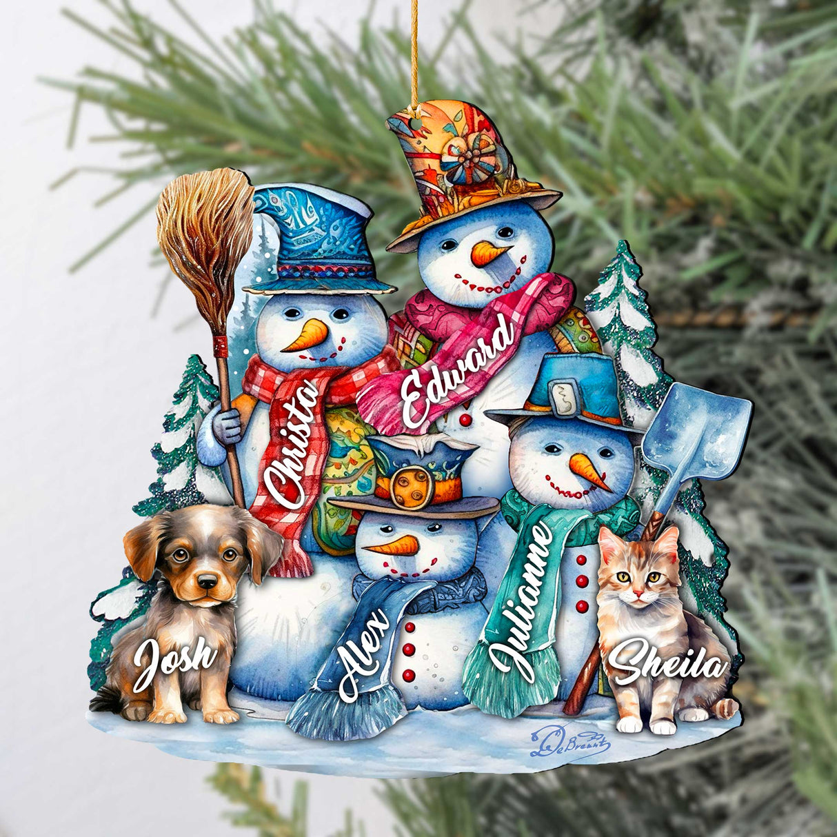 Adornos navideños personalizados de muñeco de nieve con familia feliz - Adornos de madera con nombres de familiares de G. Debrekht - Decoración navideña - 8652755P