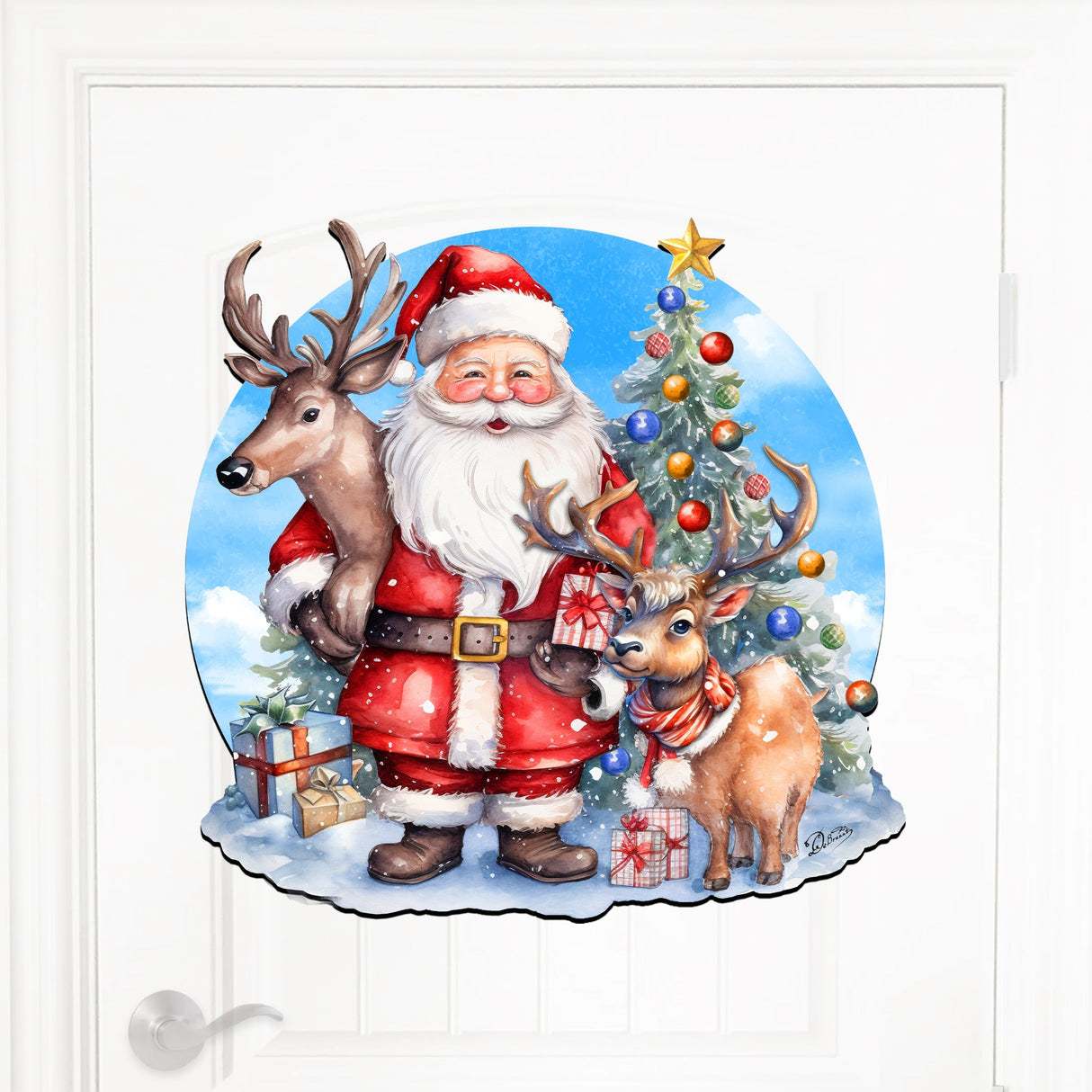 Santa with Reindeers Holiday Door Decor  by G. Debrekht - Christmas Decor - 8611032H