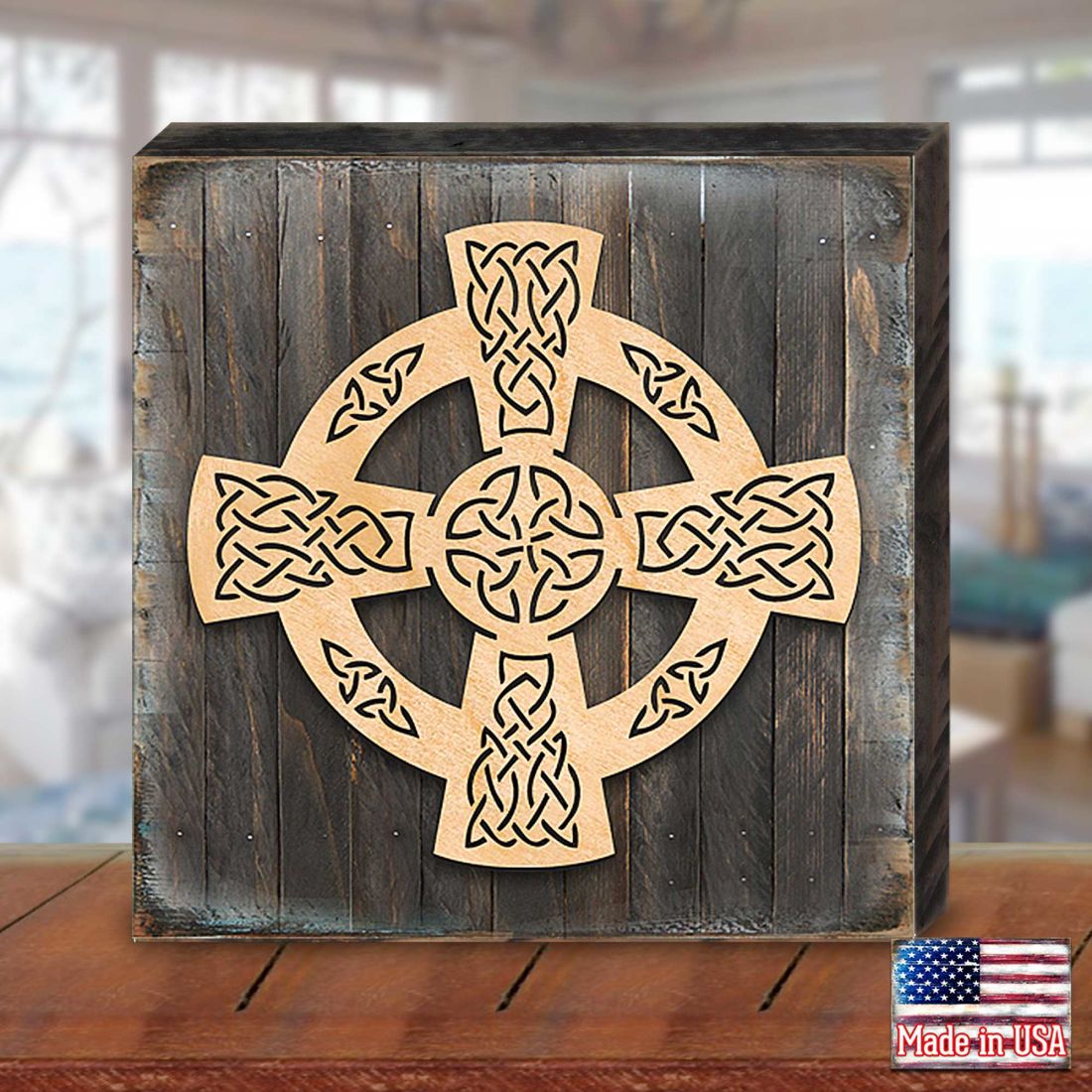 Celtic Wheel Cross Art Wooden Wall Art by Celtic Art - Celtic Decor - 953161B