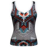 Women's New Fashionable V-neck Ethnic Pattern Knitted Button Versatile Vacation Style Vest Top - Lootquake