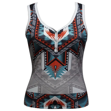 Women's New Fashionable V-neck Ethnic Pattern Knitted Button Versatile Vacation Style Vest Top - Lootquake