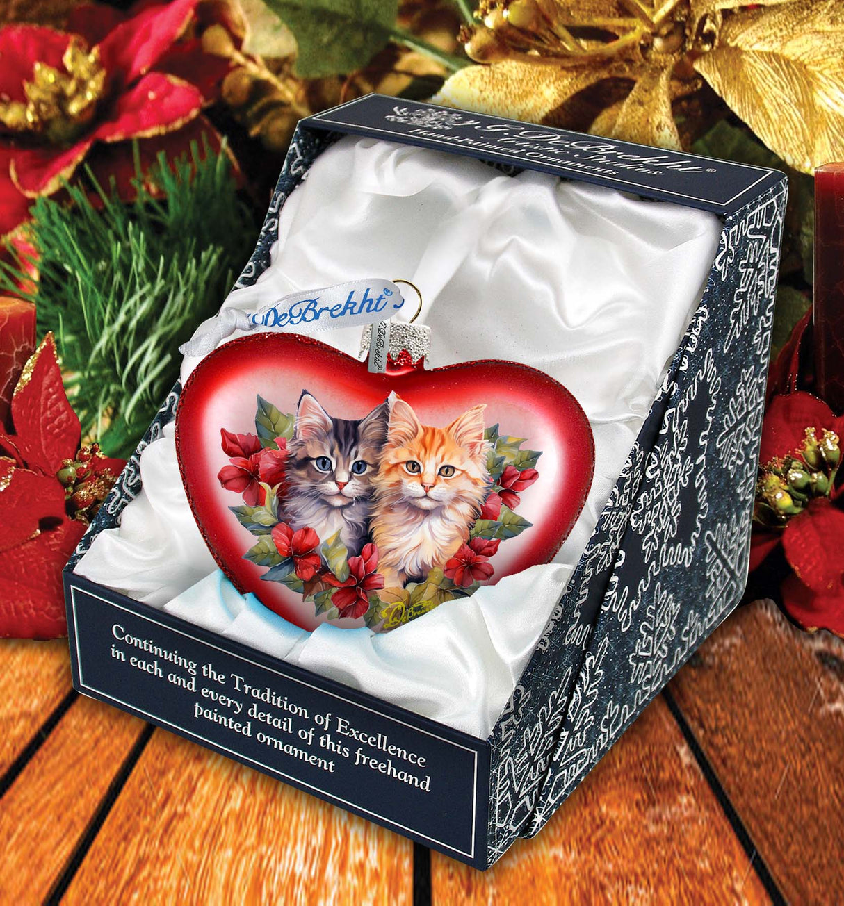 Cute Kittens Heart Glass Ornament by G. Debrekht - Christmas Décor - 753-015