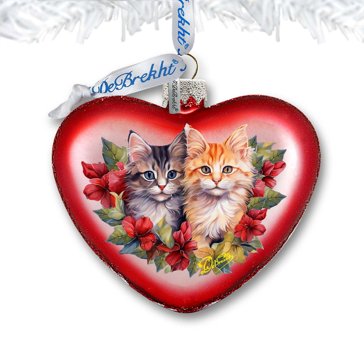 Cute Kittens Heart Glass Ornament by G. Debrekht - Christmas Décor - 753-015