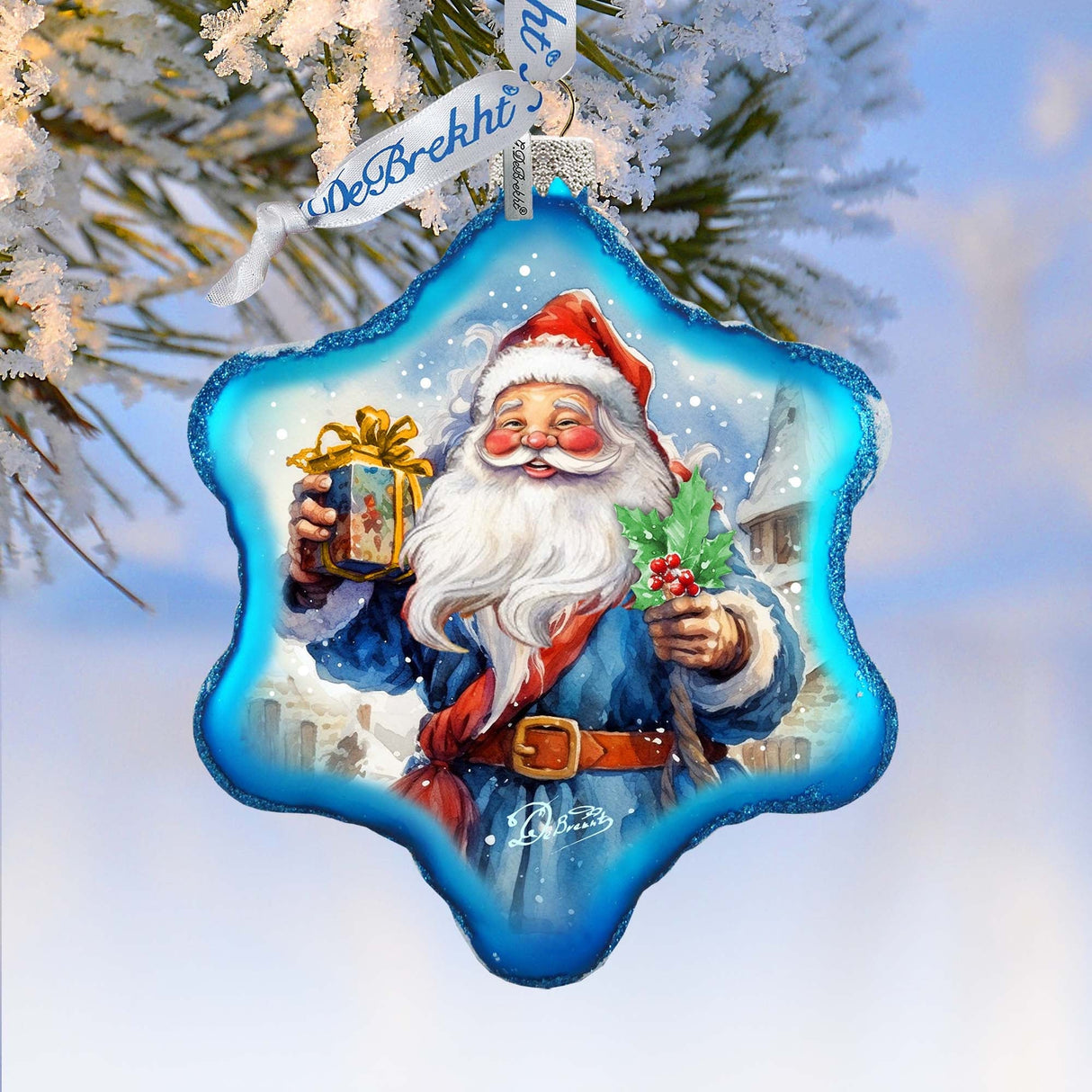 Gift for Santa Snowflake Glass Ornament by G. Debrekht - Christmas Santa Snowman Décor - 754-044