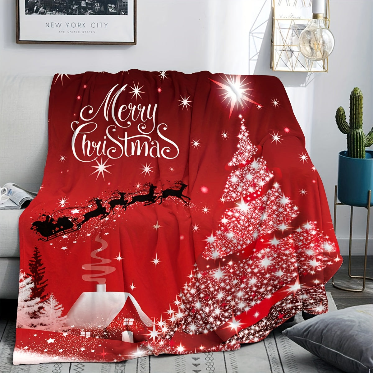 1 manta de franela polar con estampado navideño acogedora para niños y niñas: suave, afelpada, ligera y perfecta para dormitorio o sofá.