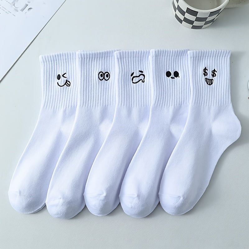5 pares de calcetines deportivos con estampado de dibujos animados para hombre, de mezcla de algodón transpirable, cómodos y casuales, unisex, para uso en exteriores y en cualquier temporada.