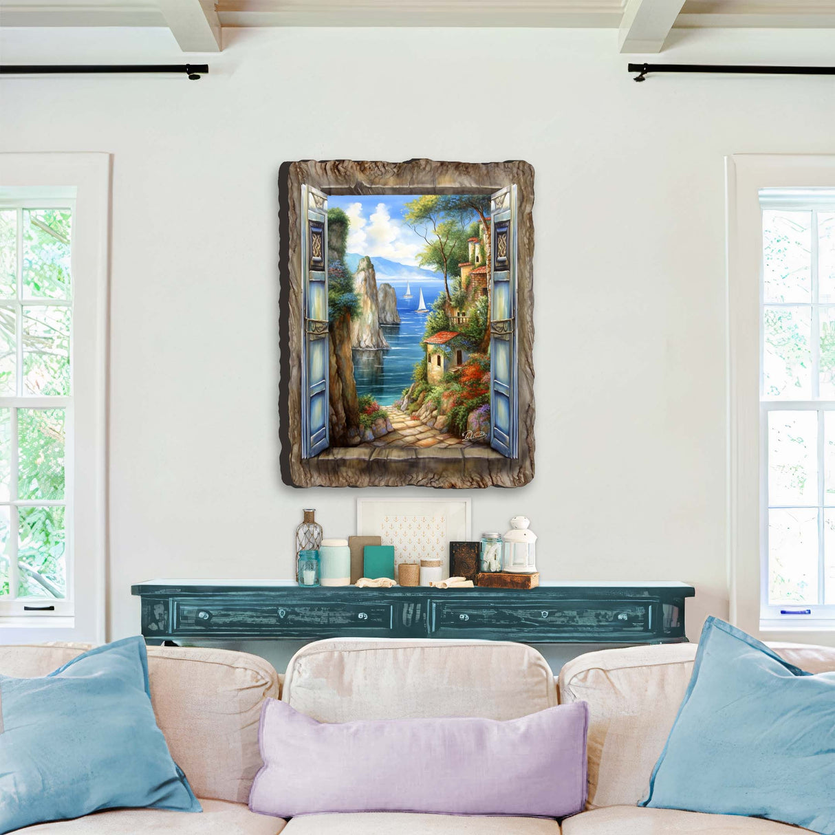 Arte mural con ventana de pueblo costero de G. DeBrekht Coastal Decor - 8492105W