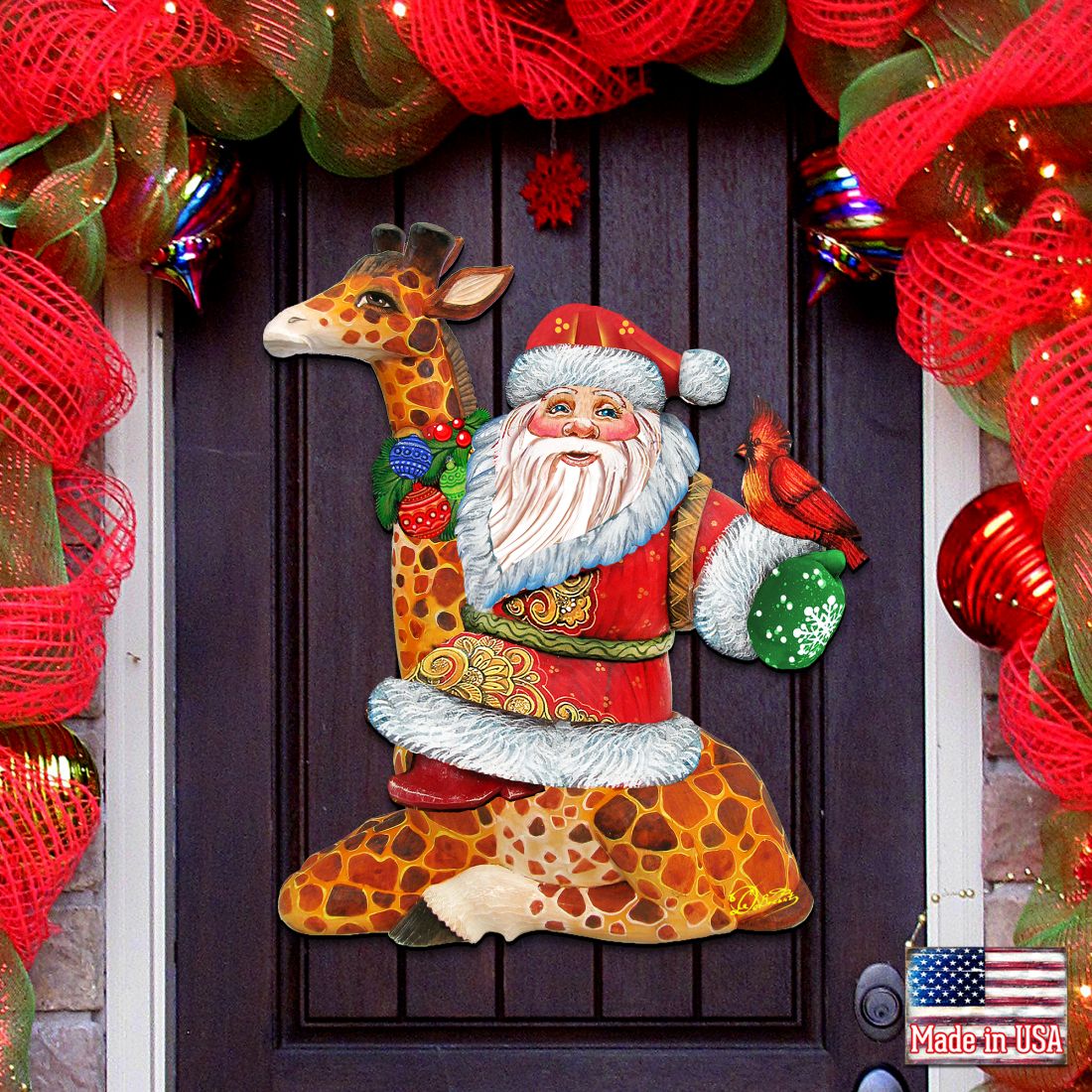 Decoración navideña para puerta con Papá Noel y jirafa de G. DeBrekht - Decoración navideña con Papá Noel y muñeco de nieve - 8111360H