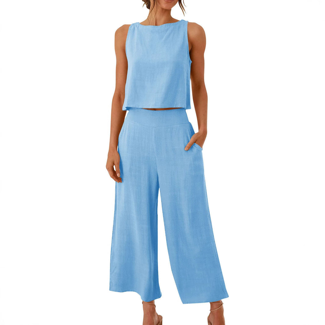 Sleeveless Wide Leg Trouser Set