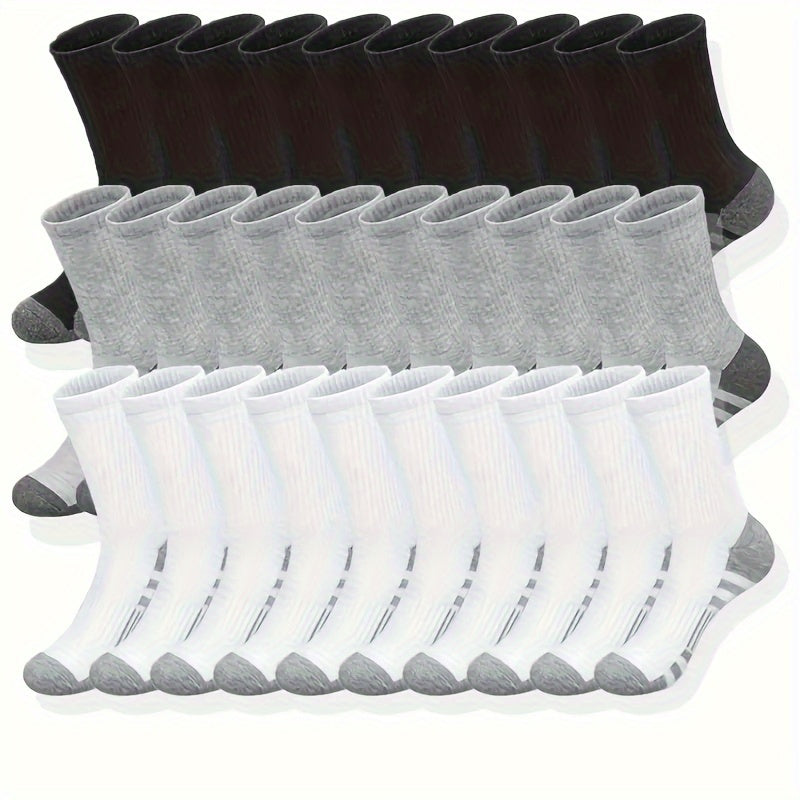 10/30 Pairs of Men's Trendy Color Block Crew Socks - Breathable, Comfy, Casual, Unisex, Outdoor Wear, Colorful, Fashionable, Soft, and Durable