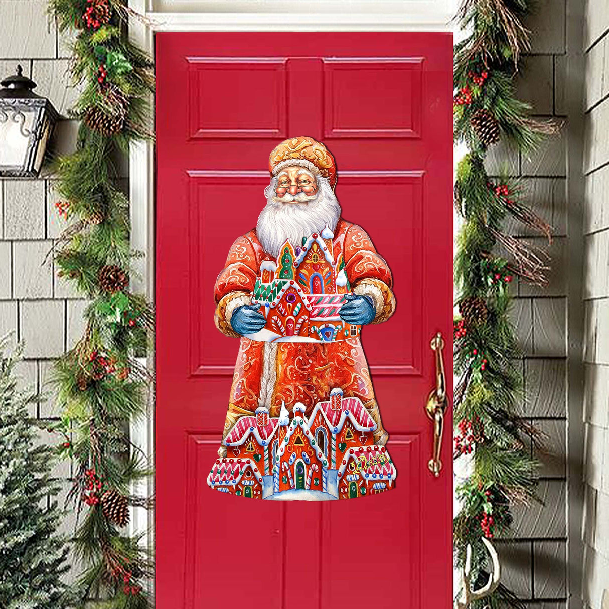 Santa and the Gingerbread House Holiday Door Decor by G. Debrekht - Christmas Santa Snowman Decor - 8691404H