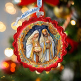 Classic Holy Family Nativity Wreath Glass Ornament by G. Debrekht - Christmas Santa Snowman Décor - 759-059