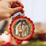 Classic Holy Family Nativity Wreath Glass Ornament by G. Debrekht - Christmas Santa Snowman Décor - 759-059