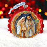 Classic Holy Family Nativity Wreath Glass Ornament by G. Debrekht - Christmas Santa Snowman Décor - 759-059