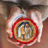 Classic Holy Family Nativity Wreath Glass Ornament by G. Debrekht - Christmas Santa Snowman Décor - 759-059
