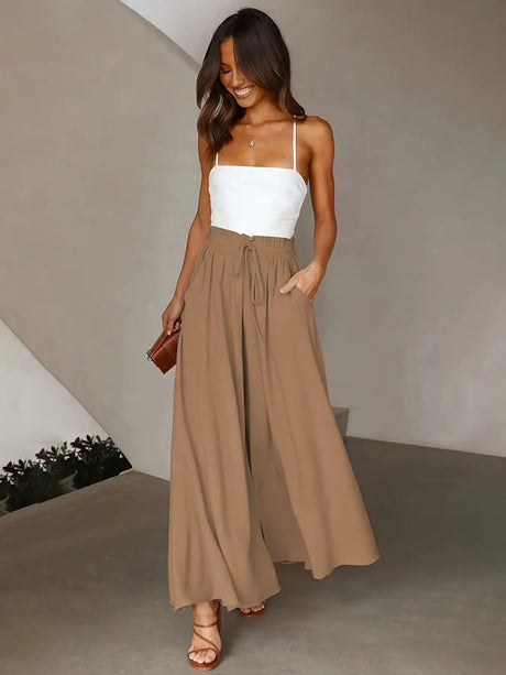 Ladies Plus Size Casual Pants Elastic Waist Wide-leg Pants - Lootquake