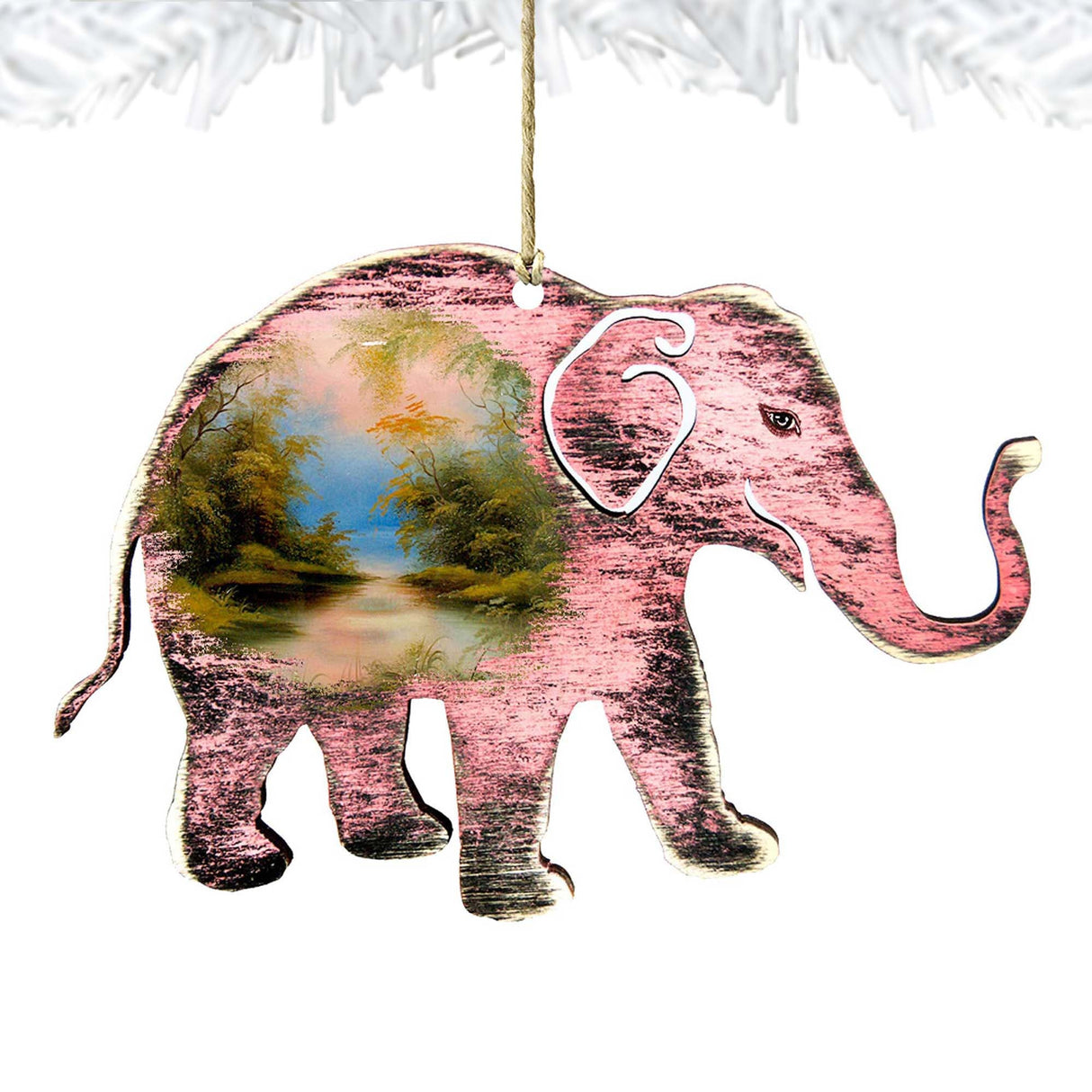 Adornos rústicos de madera con forma de elefante de Nature Wonders - Decoración navideña con temática de vida silvestre - 8198229