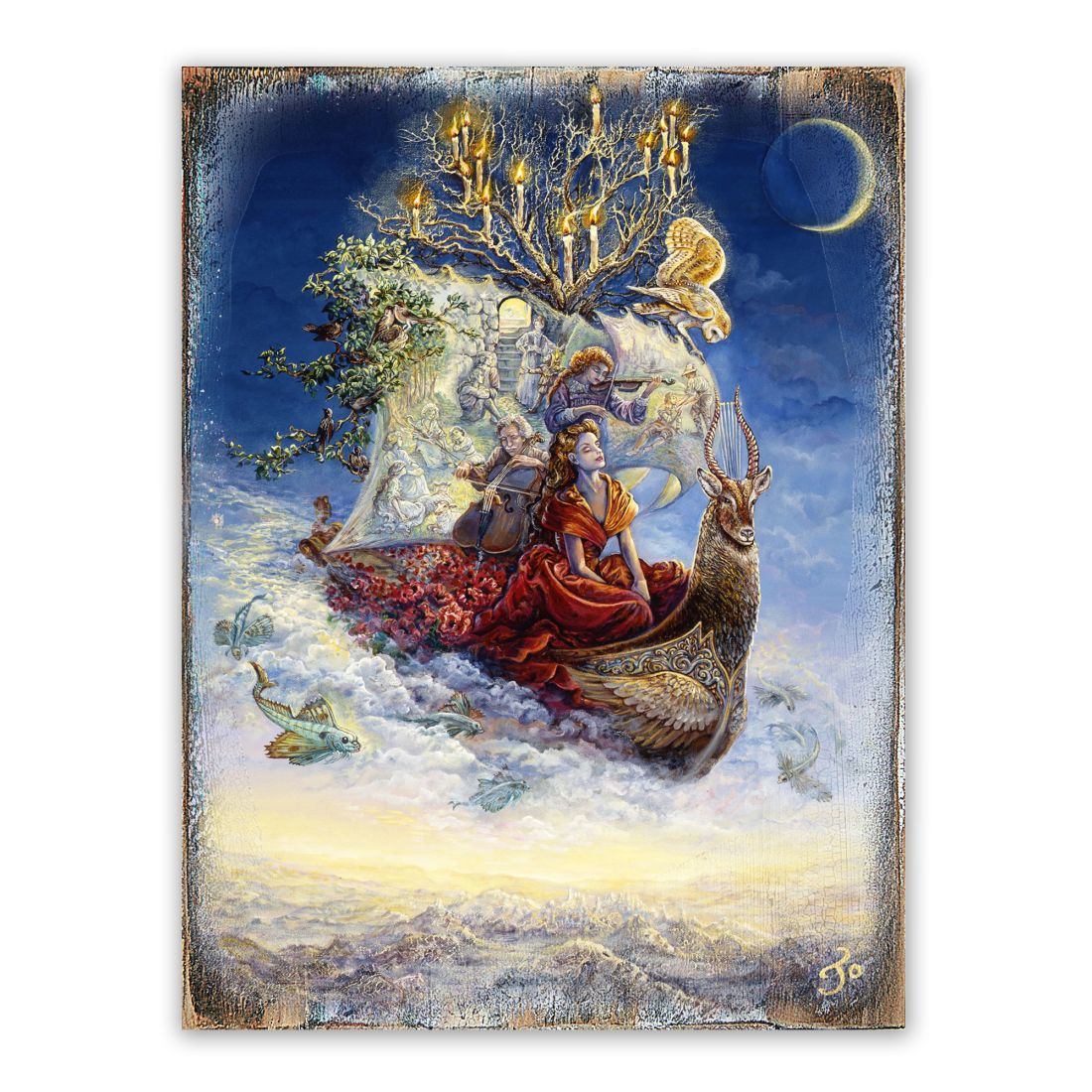 Arte mural de madera de fantasía "Barco de los Sueños" de Josephine Wall - Decoración de fantasía - 852137-JW