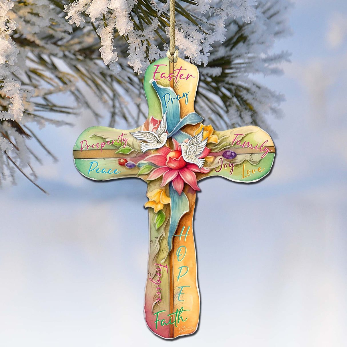 Easter Cross with Doves Wooden Ornaments by G. DeBrekht Easter Spring Decor - 8688167