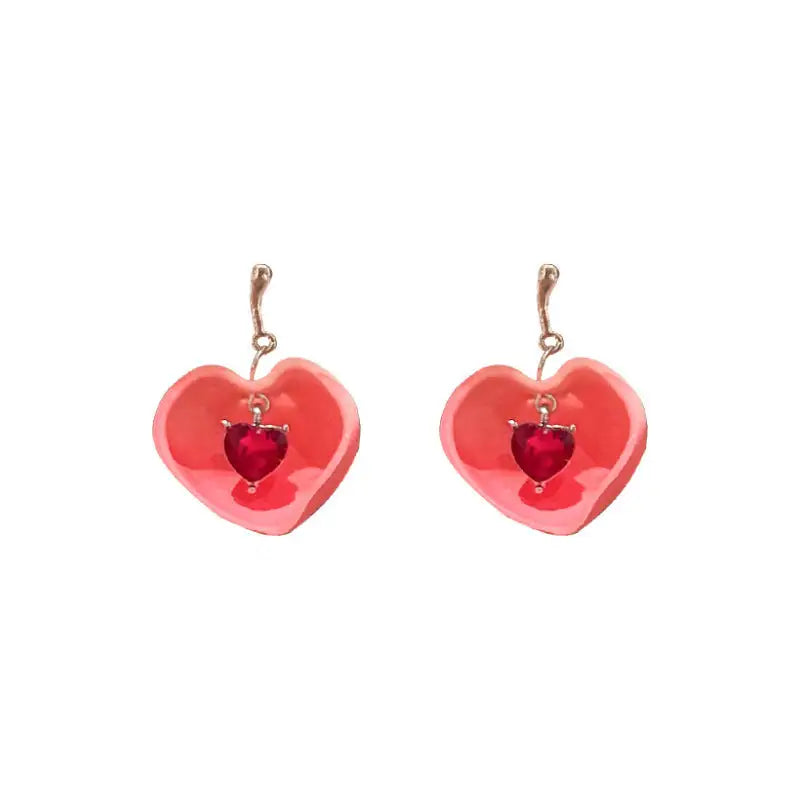 925 Silver Needle Crystal Love Sweet Peach Earrings - Lootquake