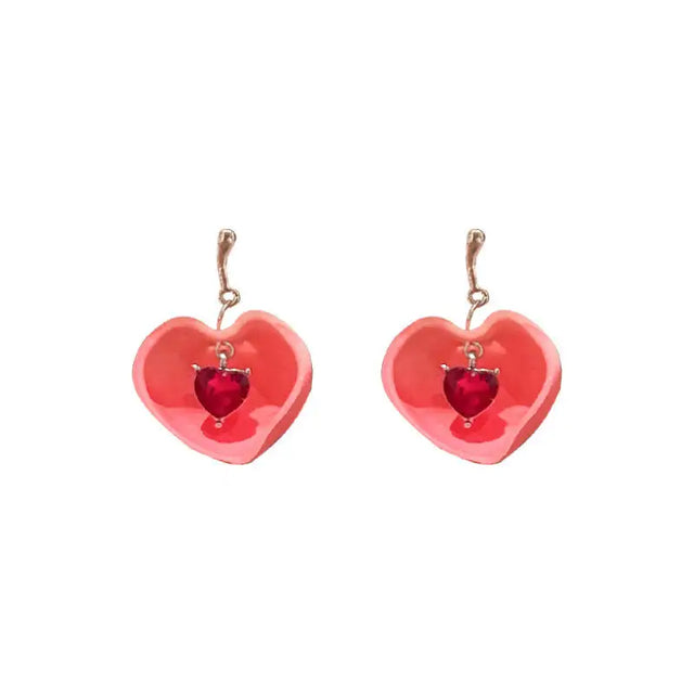 925 Silver Needle Crystal Love Sweet Peach Earrings - Lootquake