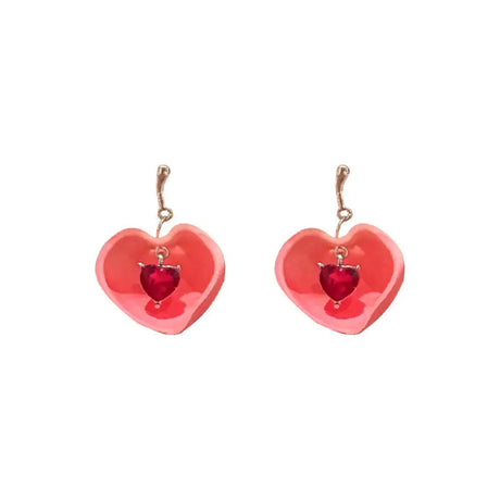 925 Silver Needle Crystal Love Sweet Peach Earrings - Lootquake