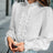 Fashionable Stand-up Collar Long-sleeved Shirt With Lotus Leaf Hem - Lootquake