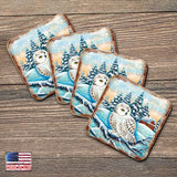 Owl Wooden Cork Coasters Gift Set of 4 by Nature Wonders - Nature Wildlife Decor  - 95213C-S4