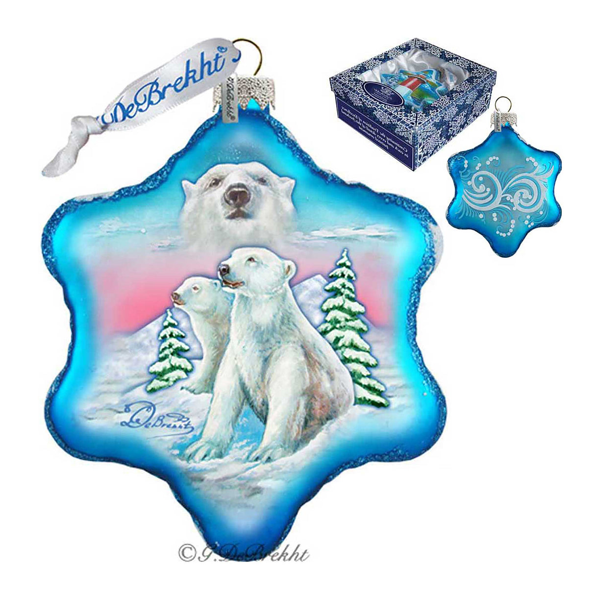 Adorno de cristal con forma de copo de nieve de oso polar de G. DeBrekht - Decoración navideña con temática de vida silvestre - 754-001