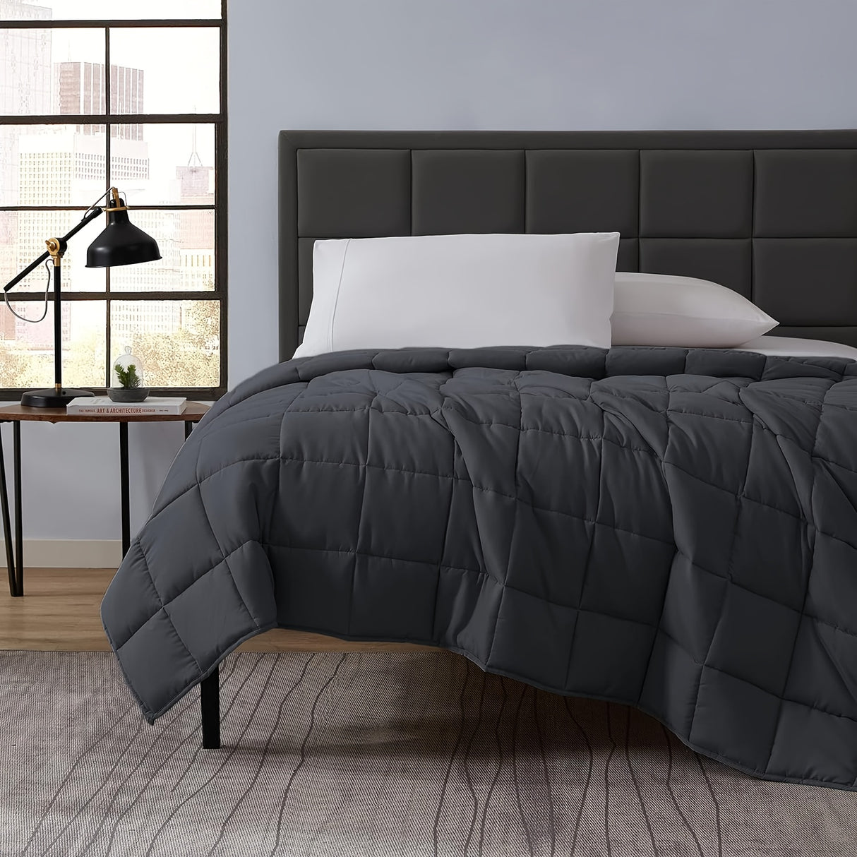 1pc Dark Grey Weighted Blanket for Adults - 10lbs, Breathable Microfiber with Glass Beads, All-Season Comfort for Sleep, Relaxation & Meditation, Soft & Heavy Throw for Better Sleep & Warmth Retention, Allseason Blanket | Con