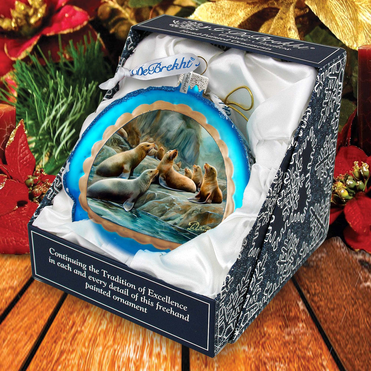 Coastal Sea Lions Rainbow Glass Ornament by G. Debrekht - Wildlife Holiday Décor - 756-023