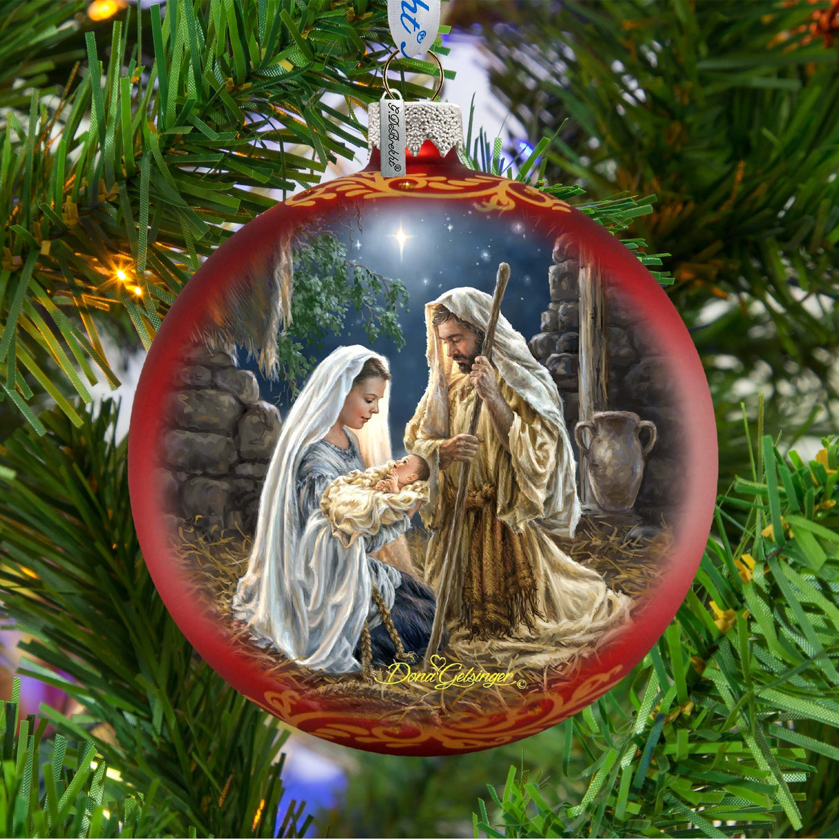 Gloria a Dios en adorno de vidrio rojo de D. Gelsinger, decoración navideña para la Natividad - 71156-1722R